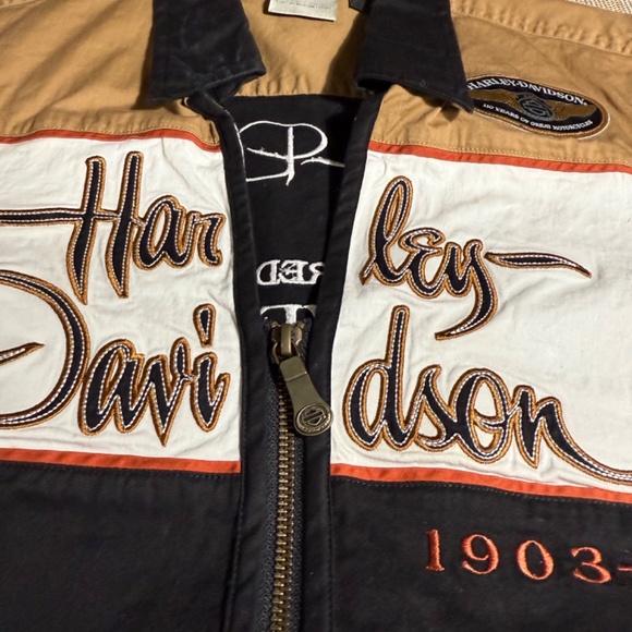 Harley-Davidson Tan Black and white mechanics top with patches size L - Picture 4 of 8